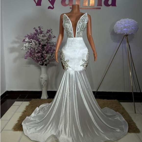 Sophisticated Silver and White Wedding Dress